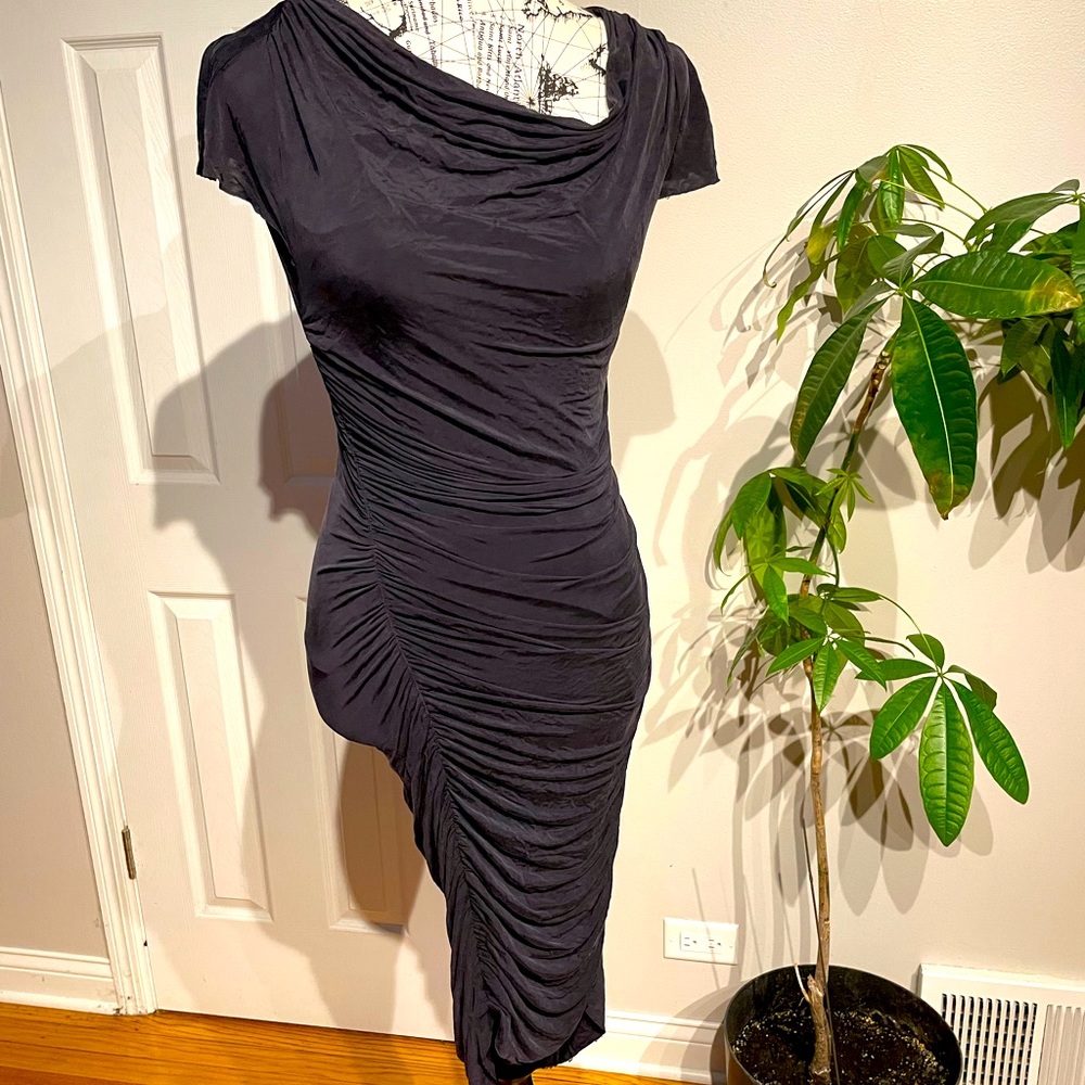 Kay Unger Vintage y2k Asymmetric Zip Twist Bodycon accordion Avant-Garde dress 2